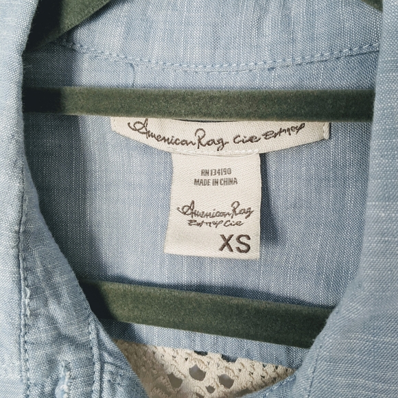 AMERICAN RAG Blue Button Down Shirt with Crochet - Picture 2 of 4